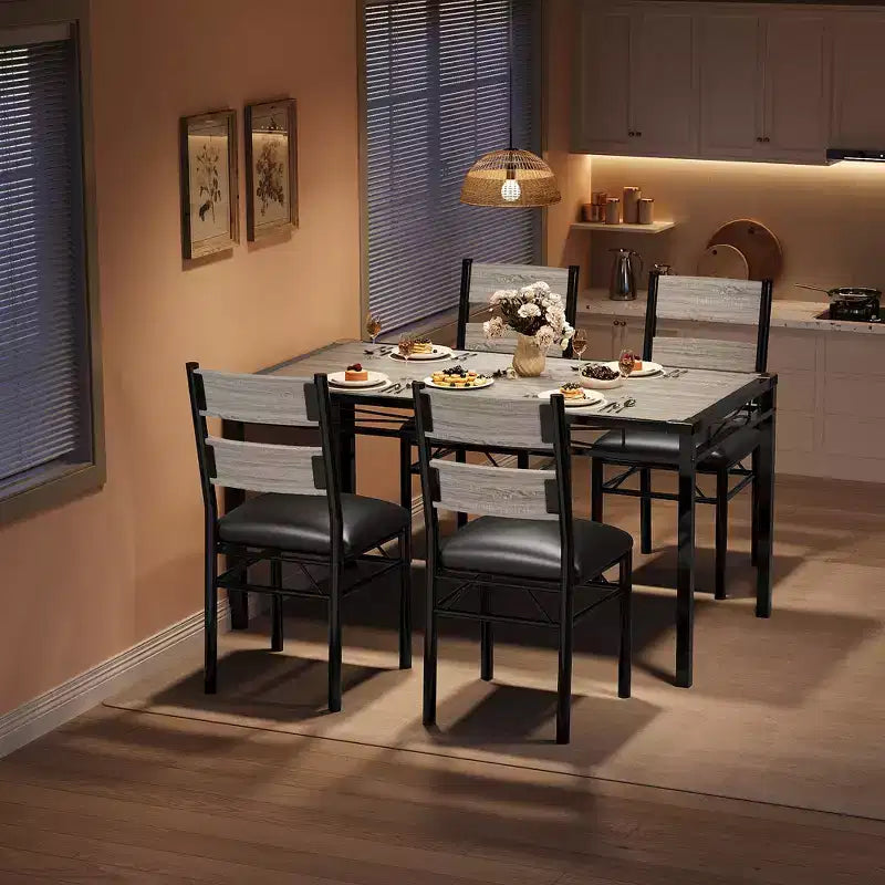 Essgruppe für 4 Personen mit 4 gepolsterten Stühlen, 5-teiliges Esszimmer-Set aus Holz mit Eckenschutz für Küche, Wohnung und kleine Räume