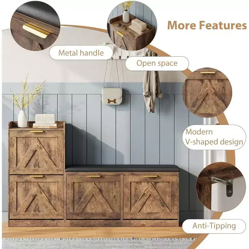 Meuble à chaussures avec banc et 4 tiroirs basculants - Rangement étroit pour entrée, pour 35-40 paires