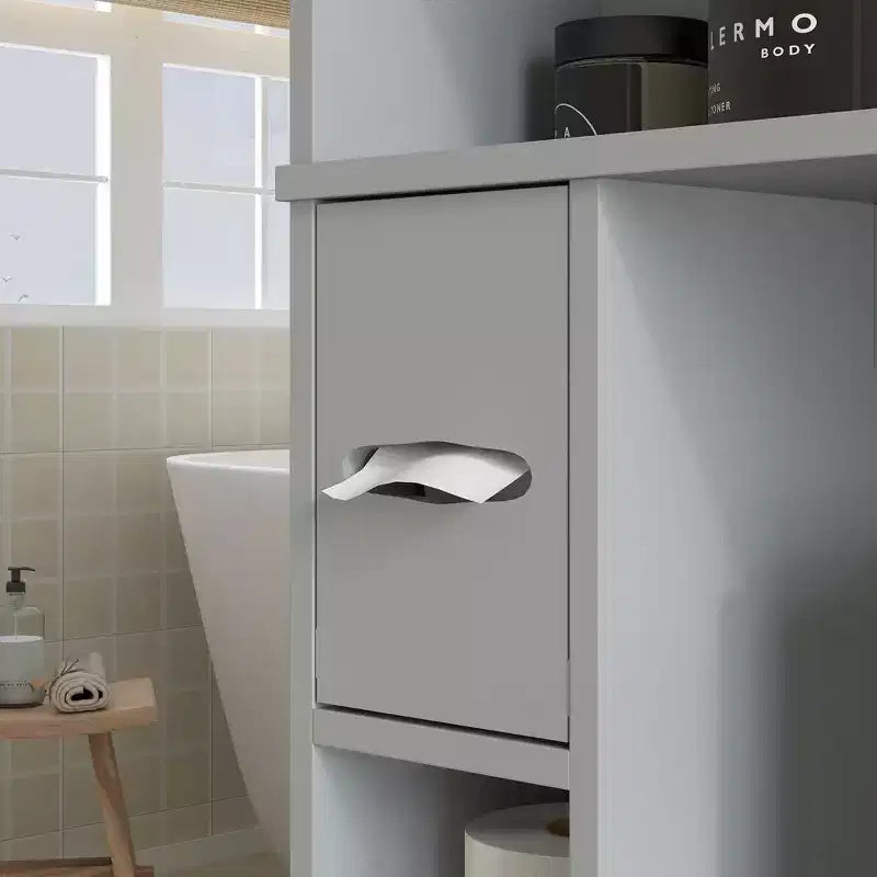 HOMCOM Toilettenregal mit Schrank, moderner Badezimmer-Organizer über der Toilette mit 2 Türen, Toilettenpapierhalter, freistehend und platzsparend