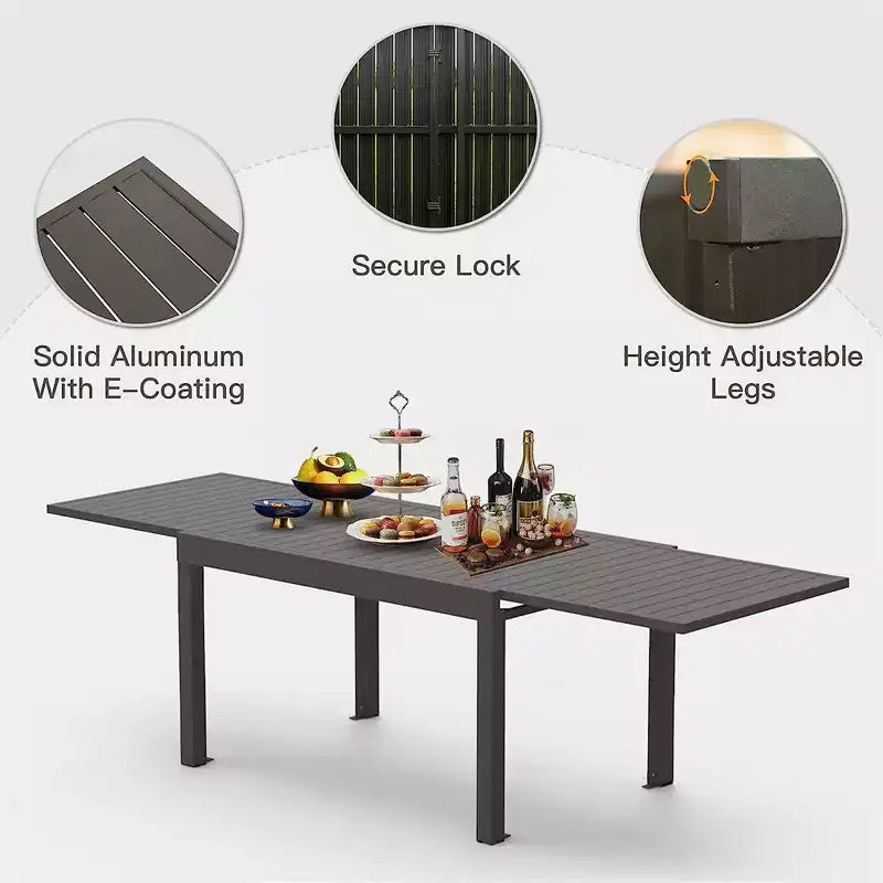 Okak Esstisch, ausziehbarer Gartentisch aus Aluminium, Küchentisch für das Esszimmer