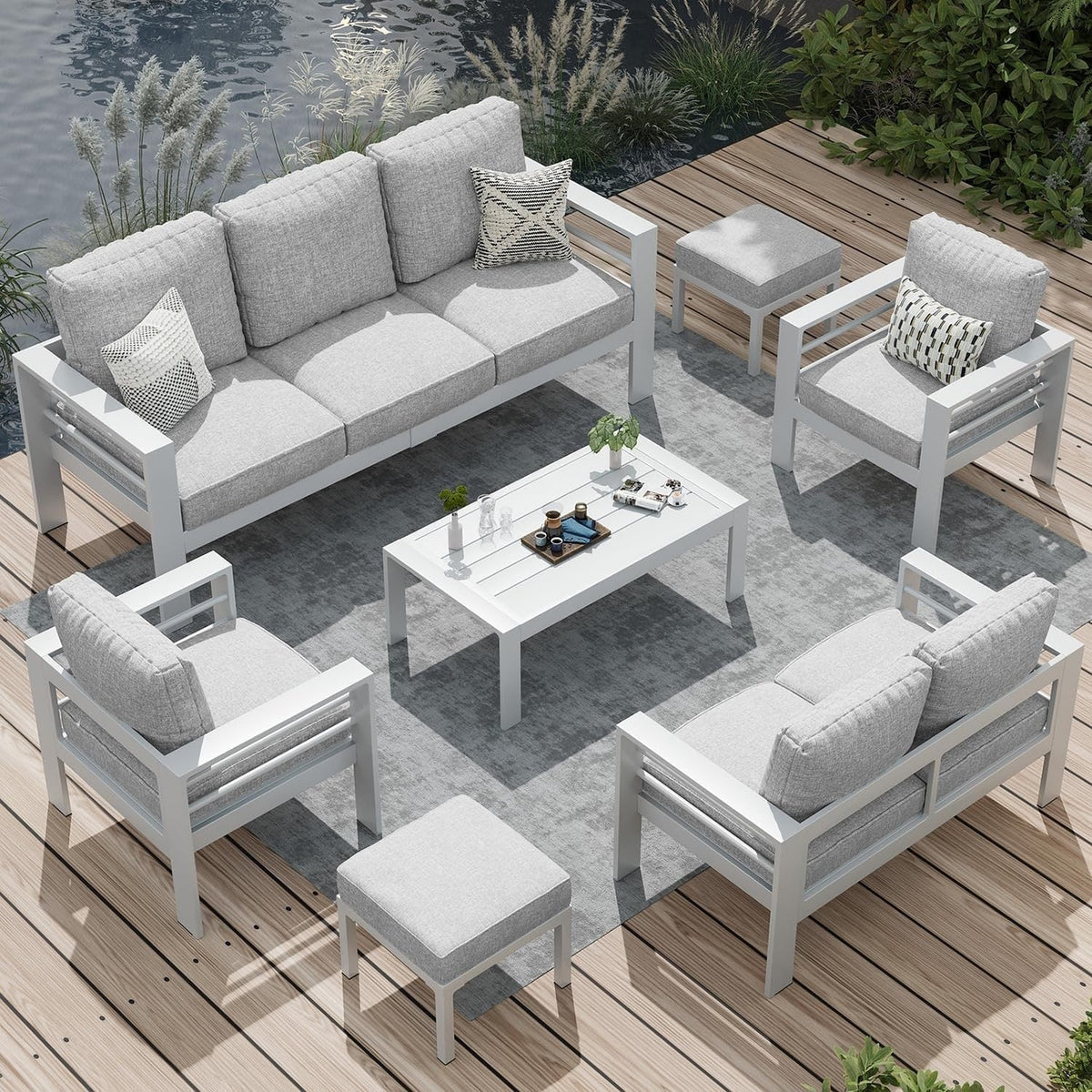 Ensemble de mobilier de jardin en aluminium AECOJOY de 7 pièces, salon de jardin