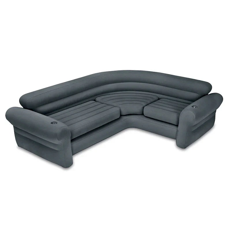 Intex hoekbank, L-vormige opblaasbare loungebank met bekerhouders, grijs (set van 2) - 26