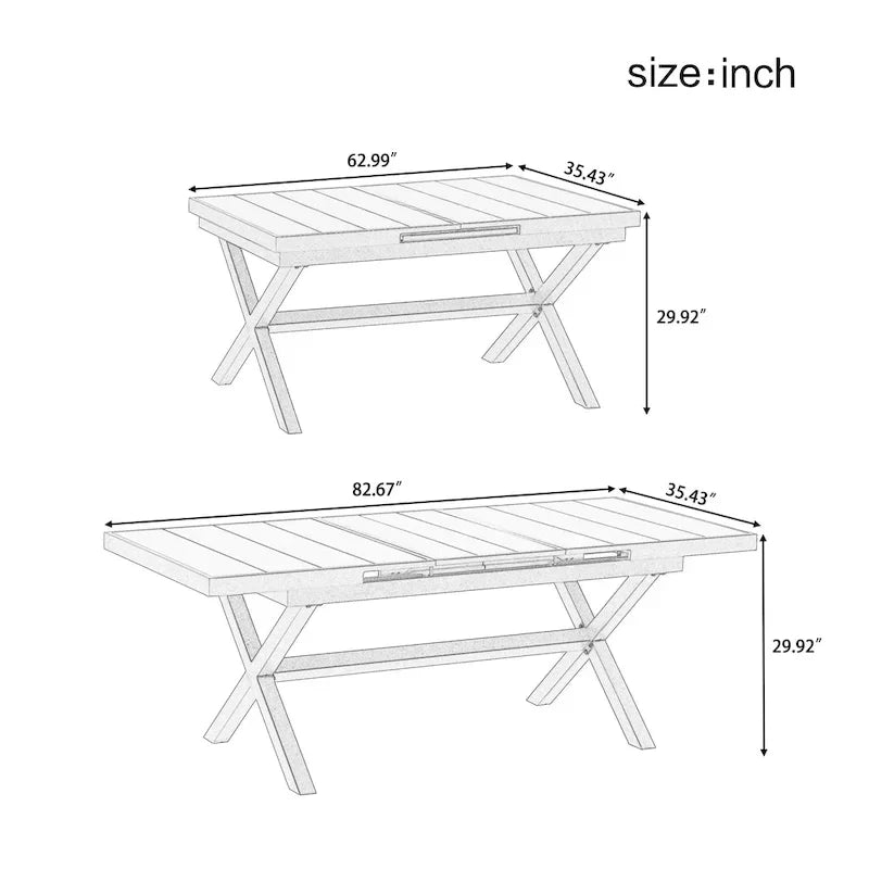 Ensemble de repas d’extérieur extensible 7 pièces avec table extensible et 6 fauteuils