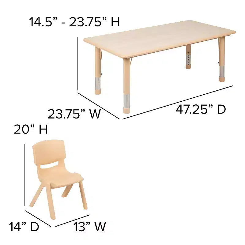 Ensemble table d’activités rectangulaire réglable en hauteur en plastique Emma and Oliver, 23.625W x 47.25L, avec 6 chaises