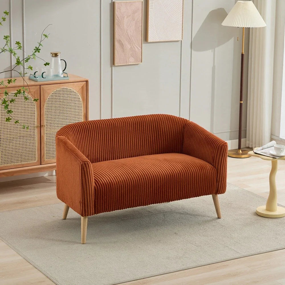 2-Sitzer-Sofa mit Cordbezug und Beinen aus Walnussholz