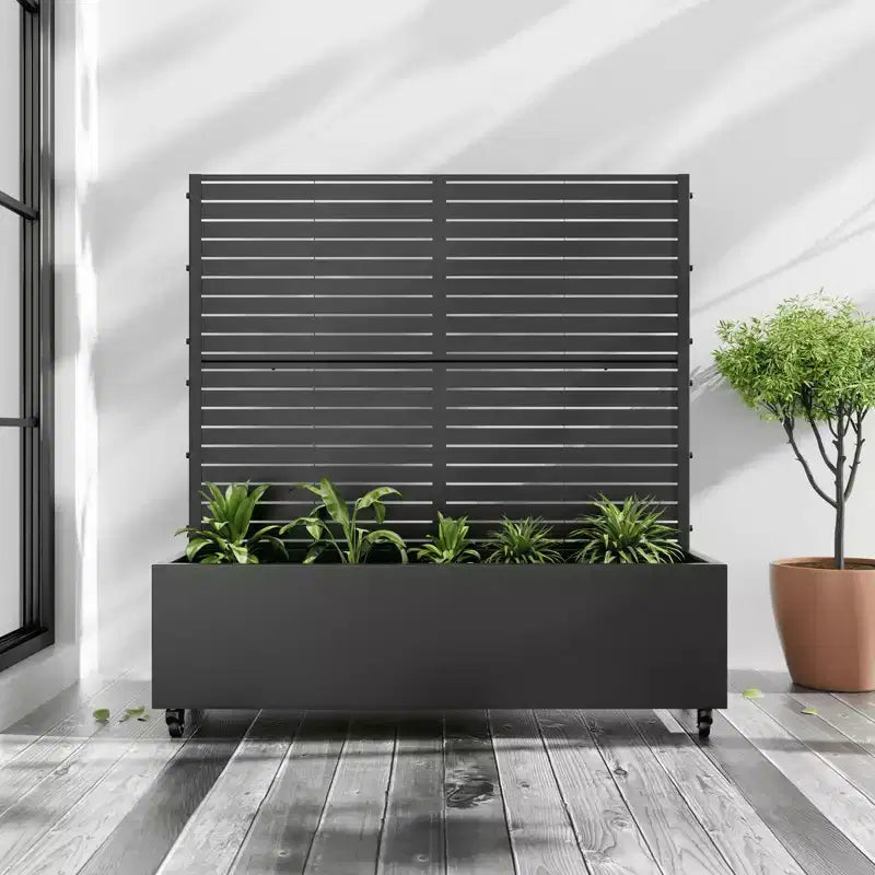 MAYEERTY Jardinière avec treillis en fer noir à persiennes, style classique, 47x47x16in, ensemble de 3 pièces