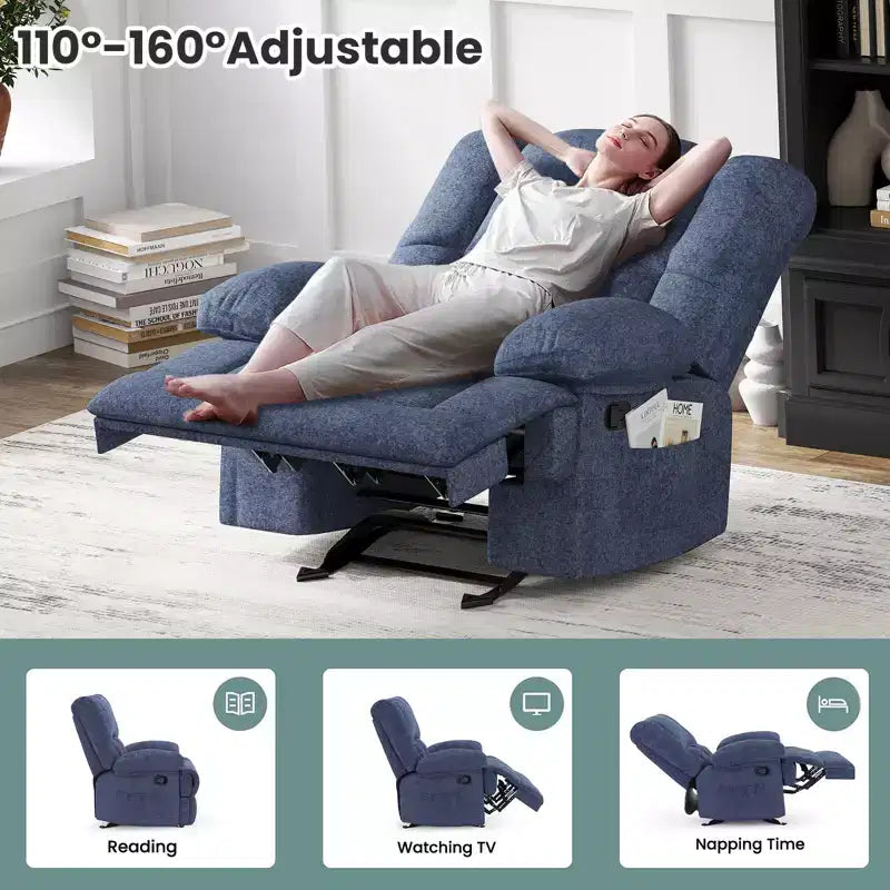 Fauteuil inclinable à bascule bleu surdimensionné avec revêtement en chenille