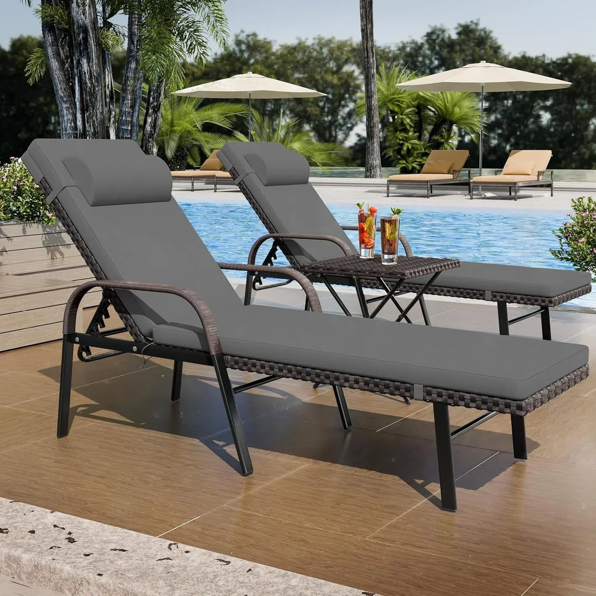 Kullavik 3-teiliges Outdoor-Lounge-Set mit Liegestühlen
