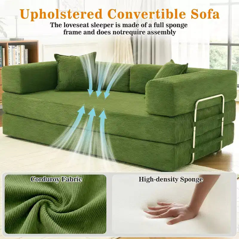 Dyonery 78 Klappsofabett, umwandelbares Cordsofa, Kingsize-Bodenschlafsofa, 4-in-1-DIY-Kombination, modulares Schlafsofa zum Ausklappen, bequemes Sofa.