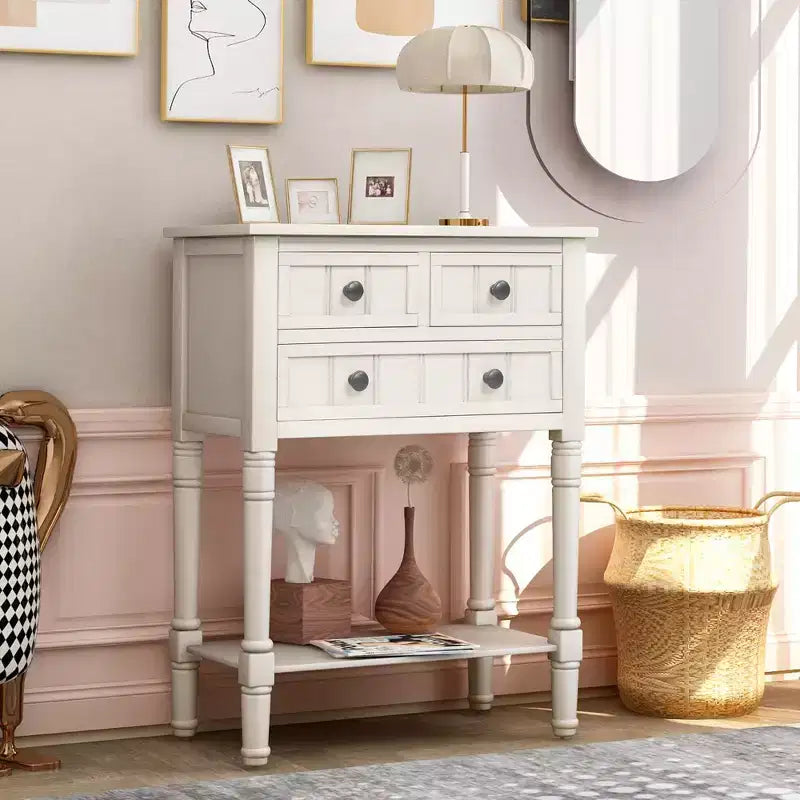 Smalle consoletafel van 23.7in met 3 lades en een plank, sidetable voor kleine ruimtes, hal of woonkamer