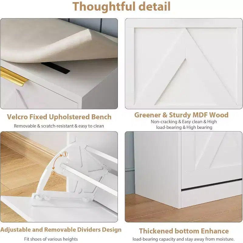 Meuble à chaussures avec banc et 4 tiroirs basculants - Rangement étroit pour entrée, pour 35-40 paires