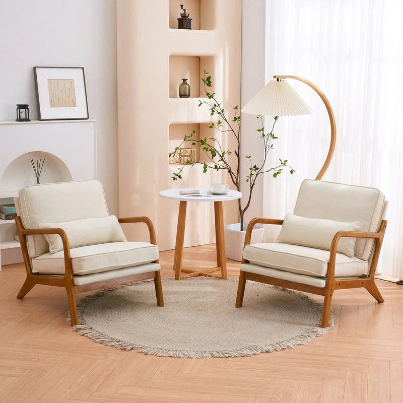 Tapicerowany fotel akcentowy w stylu mid-century modern
