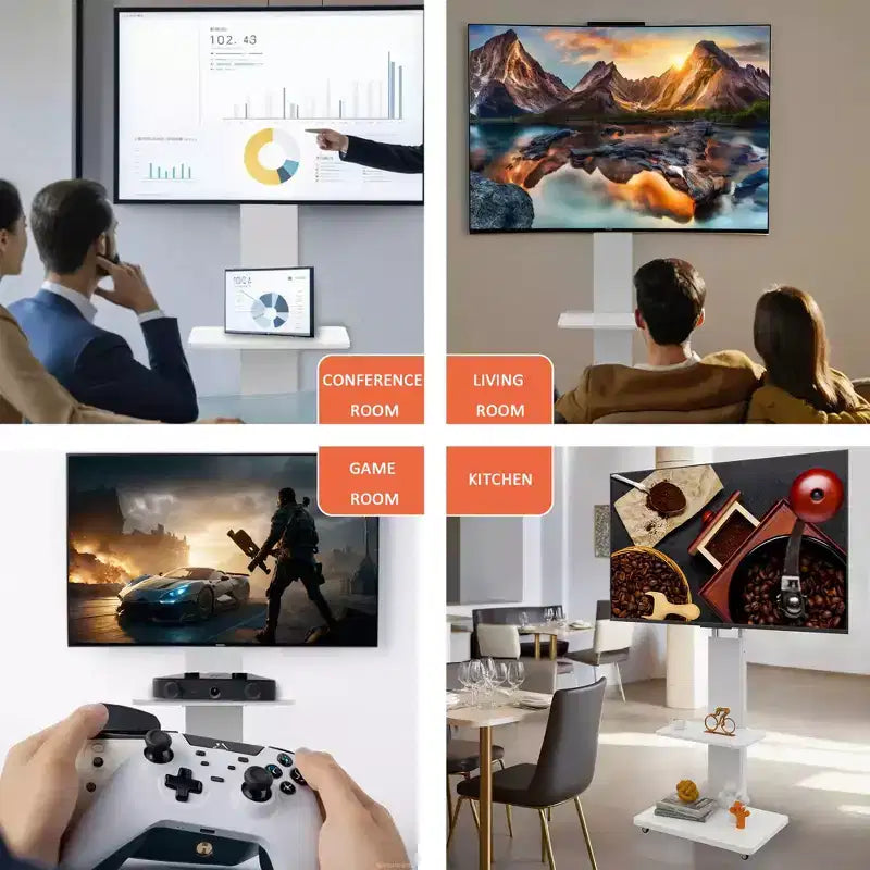 TV-Ständer für 32-75-Zoll-Fernseher, höhenverstellbarer mobiler TV-Wagen mit Schublade und Rollen fürs Wohnzimmer, Schlafzimmer und Büro -ModernLuxe