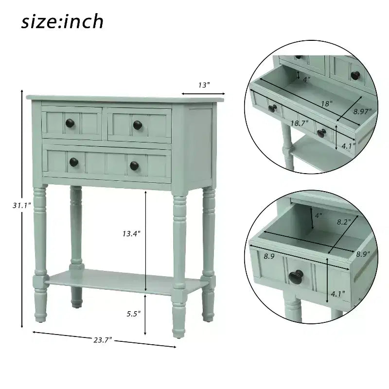 Smalle consoletafel van 23.7in met 3 lades en een plank, sidetable voor kleine ruimtes, hal of woonkamer