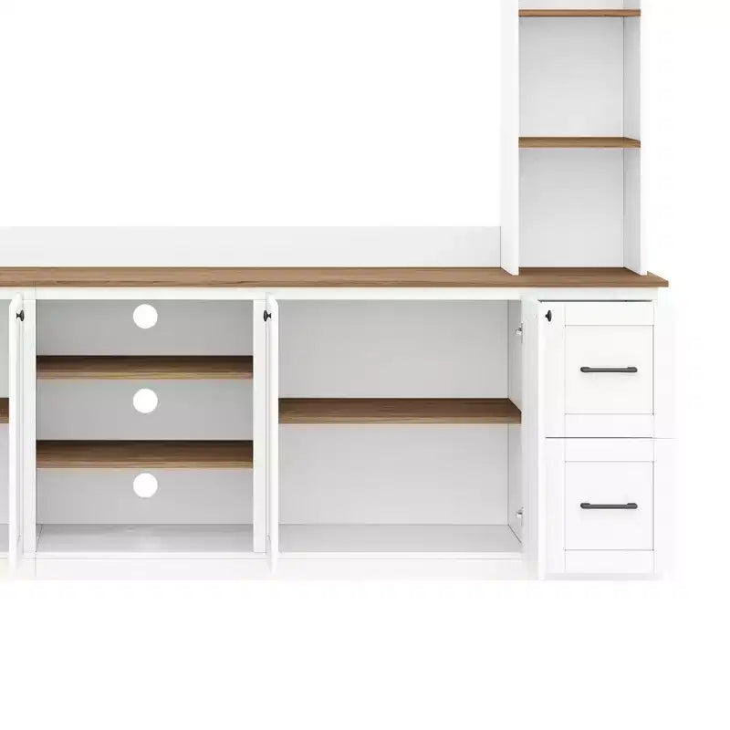 Meuble mural de divertissement de style champêtre ModernLuxe 4 en 1, compatible avec les téléviseurs jusqu'à 70, meuble TV et console multimédia avec étagères réglables et tiroirs