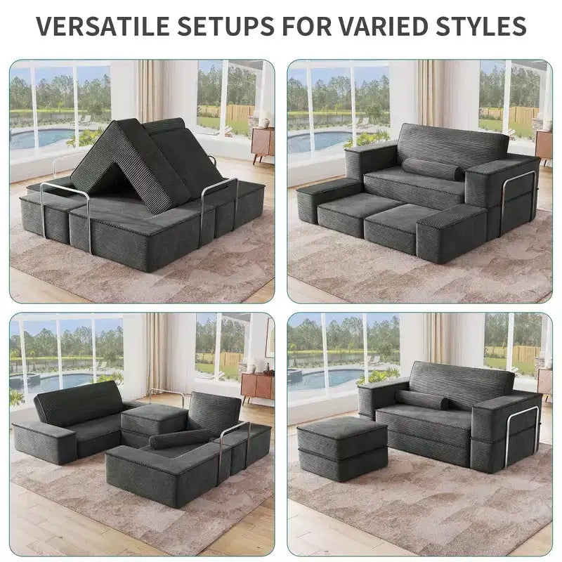 Canapé modulable convertible Cloud, confortable, en velours côtelé, avec assise profonde et coussins hauts, facile à monter
