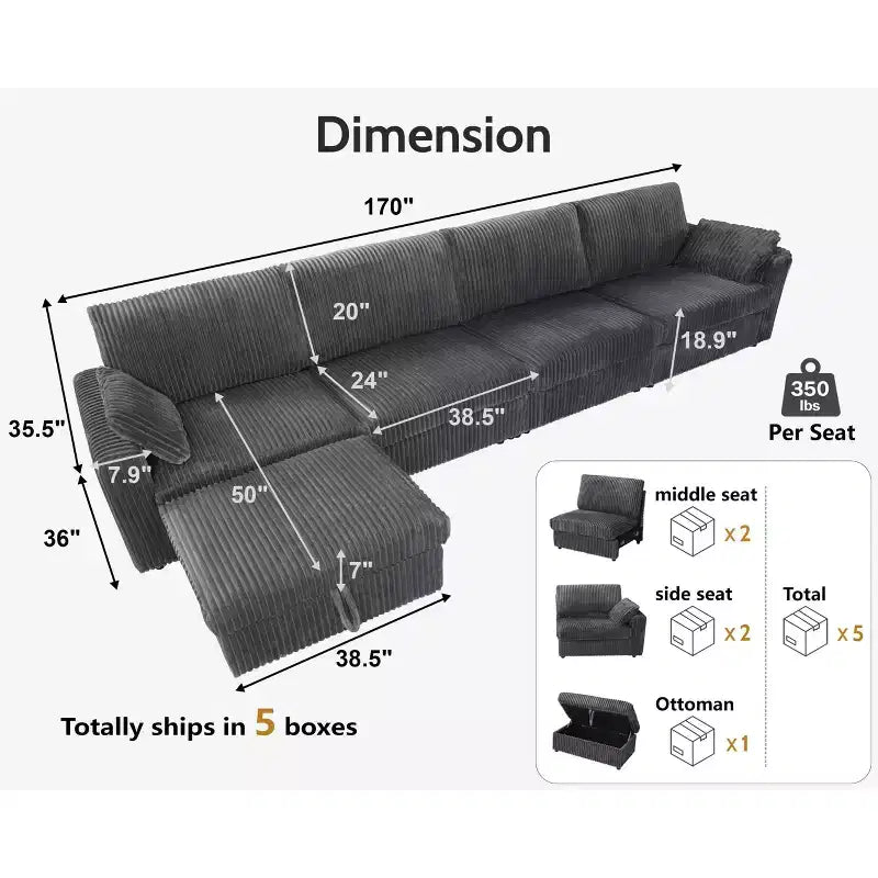 Modulares Cordsofa von Dyonery mit waschbaren Bezügen