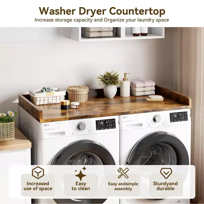 Plateau pour lave-linge et sèche-linge, avec rebord surélevé et tapis antidérapant, pour panier à linge, rangement et organisation de la buanderie