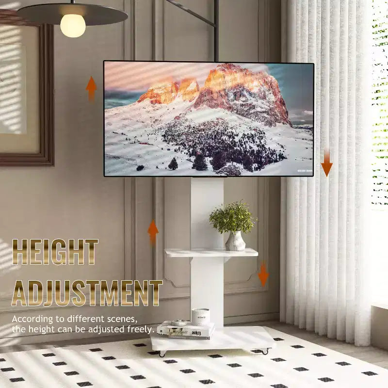 TV-Ständer für 32-75-Zoll-Fernseher, höhenverstellbarer mobiler TV-Wagen mit Schublade und Rollen fürs Wohnzimmer, Schlafzimmer und Büro -ModernLuxe