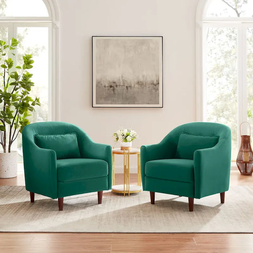 Ensemble de 2 fauteuils d’appoint de 28.34W, fauteuils tonneaux en velours avec pieds en bois massif