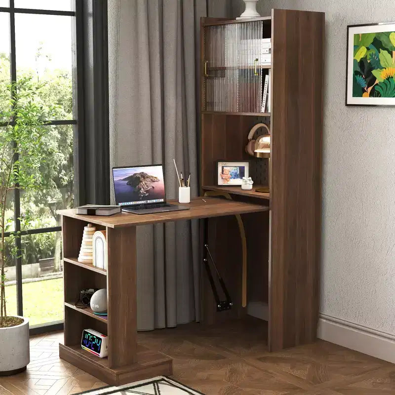 GDFStudio Sinclair Nowoczesny składany drewniany stolik do nauki 36 z miejscem do przechowywania