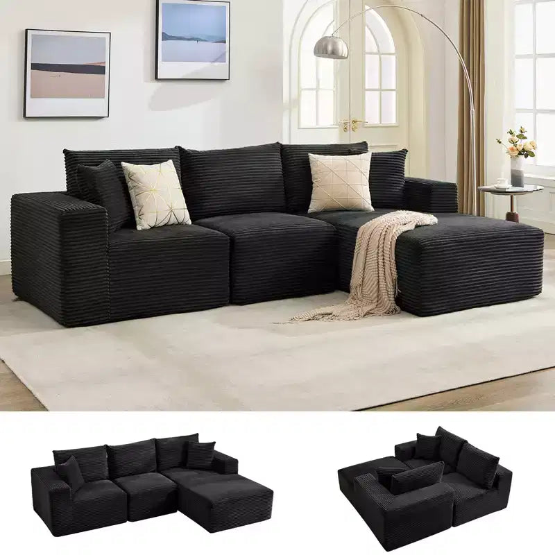 108 Modernes Sofa, 3-Sitzer-Polstersofa in L-Form mit Kissen, Sofa mit tiefer Sitzfläche, keine Montage erforderlich