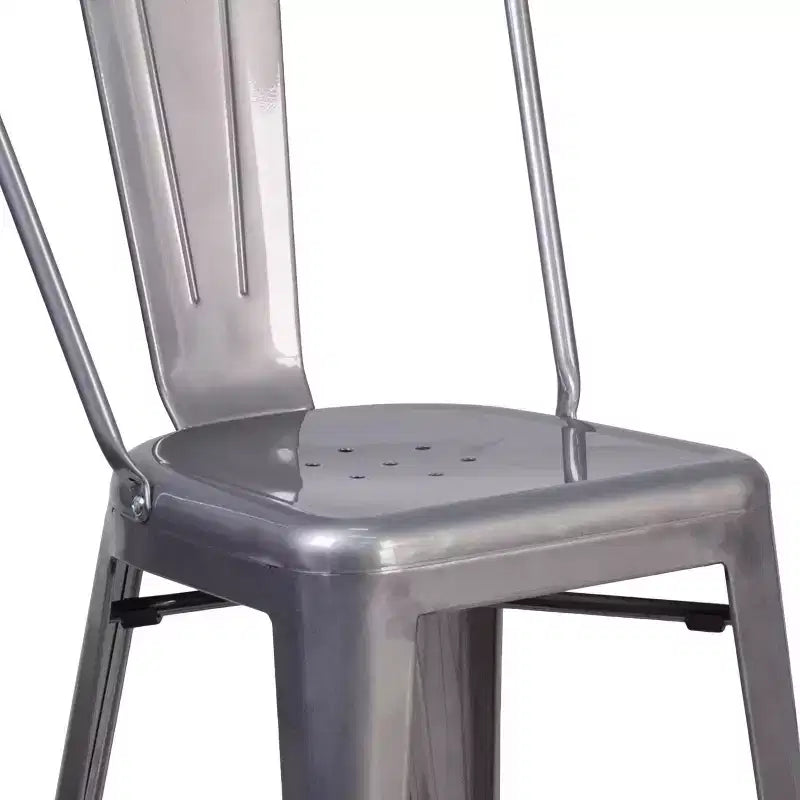Toz Boyalı Metal Gövdeli Modern Tezgah Yüksekliğinde Tabure, Şeffaf Kaplama, İç Mekan Kullanımı İçin