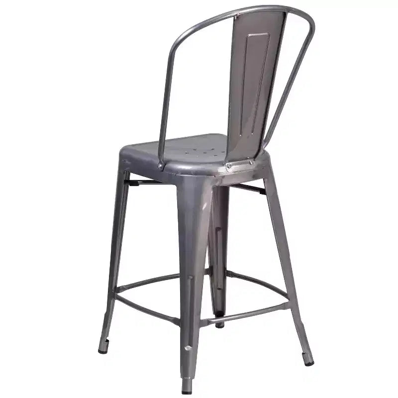 Modern Counter Height Stool with Powder Coated Metal Frame, Clear Coated Finish, Indoor Use