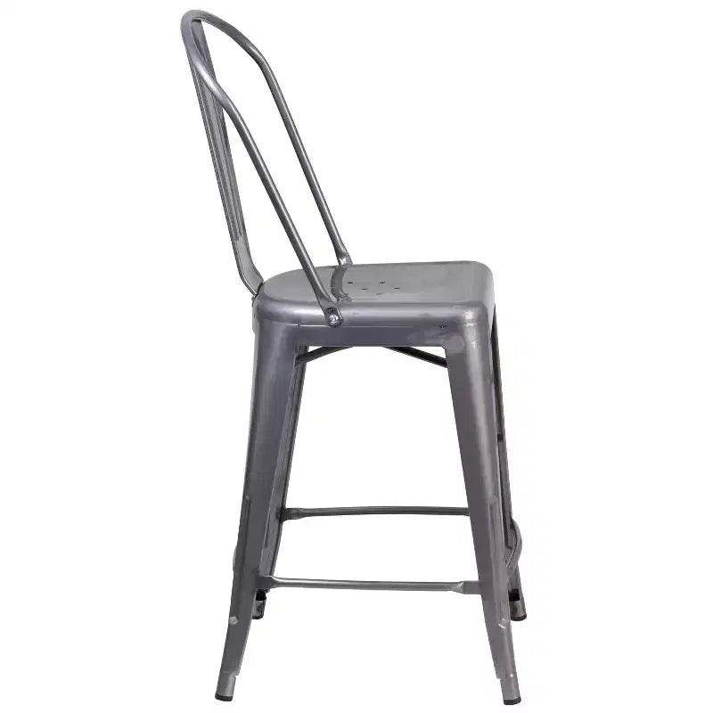 Modern Counter Height Stool with Powder Coated Metal Frame, Clear Coated Finish, Indoor Use