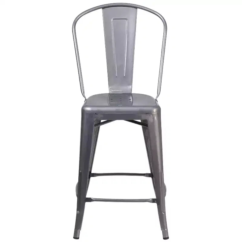 Modern Counter Height Stool with Powder Coated Metal Frame, Clear Coated Finish, Indoor Use