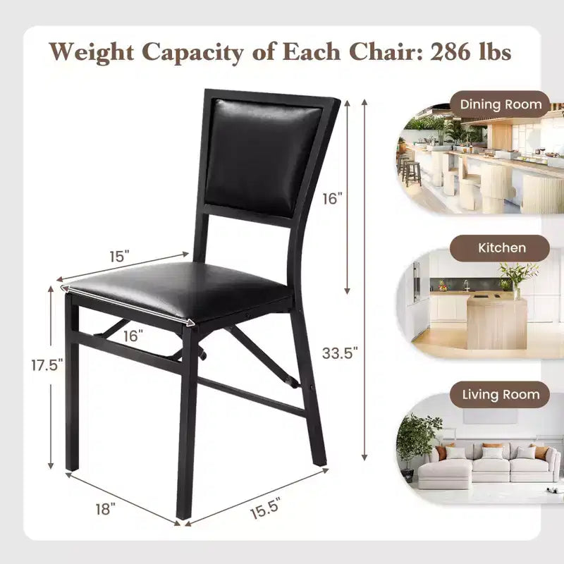 Ensemble de 2 chaises pliantes en métal, portables, noires