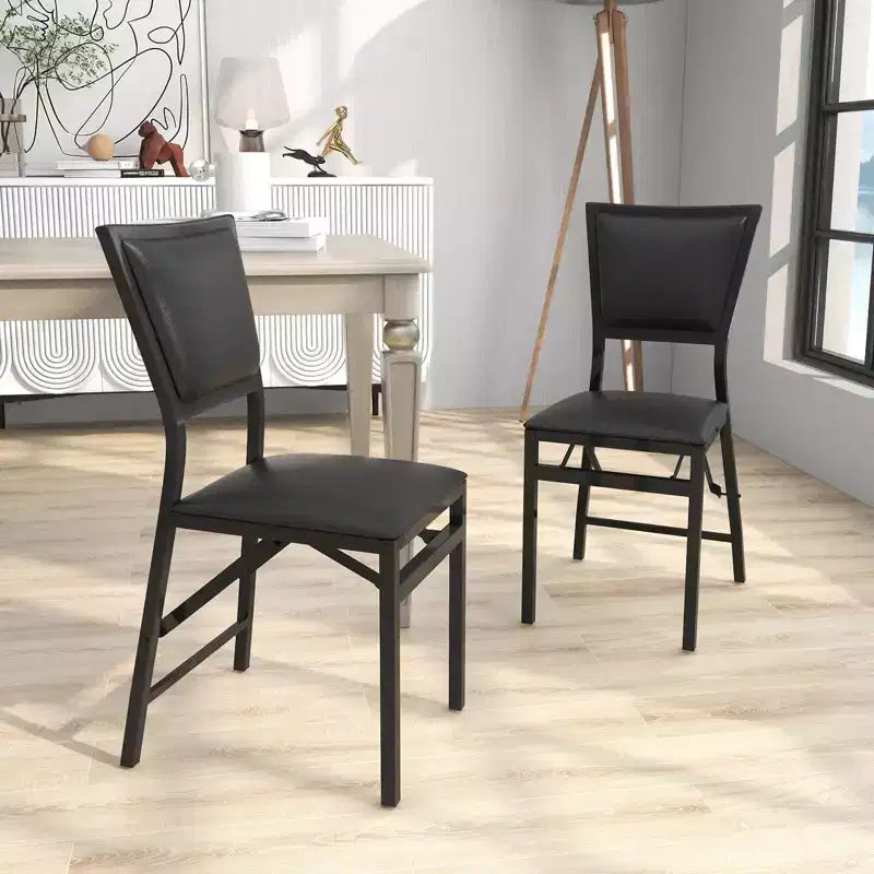 Ensemble de 2 chaises pliantes en métal, portables, noires