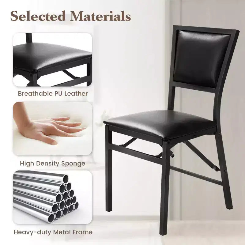 Ensemble de 2 chaises pliantes en métal, portables, noires
