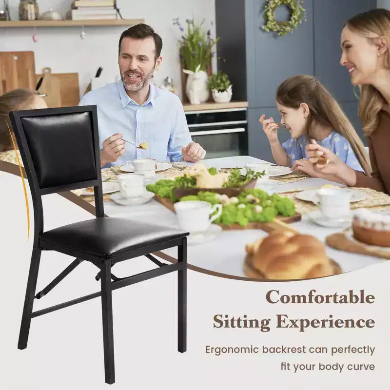 Ensemble de 2 chaises pliantes en métal, portables, noires