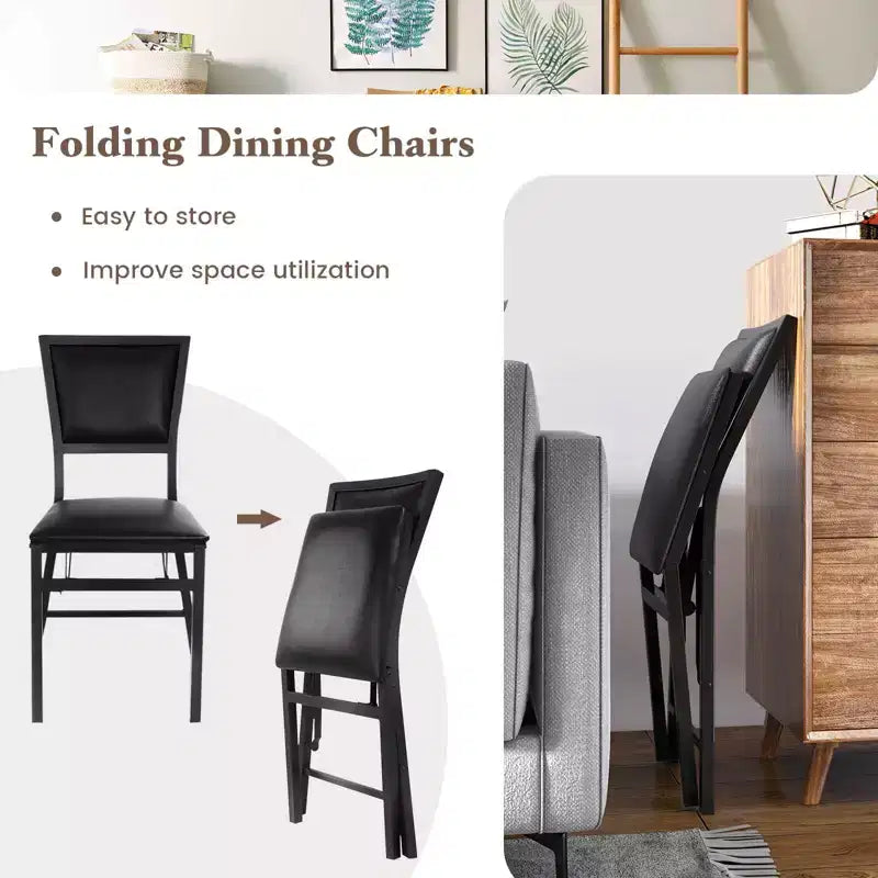 Ensemble de 2 chaises pliantes en métal, portables, noires
