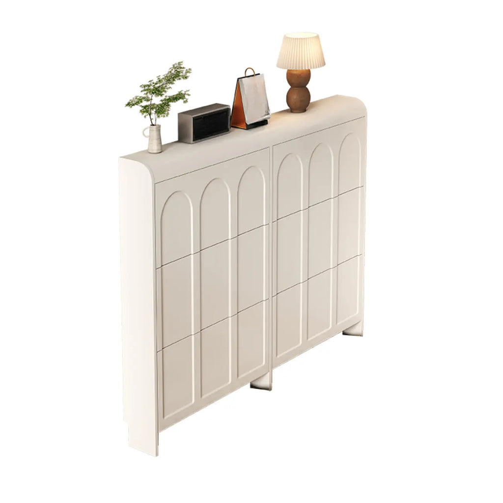 Slim Drop Front 3-Tier White Wood Shoe Storage Cabinet