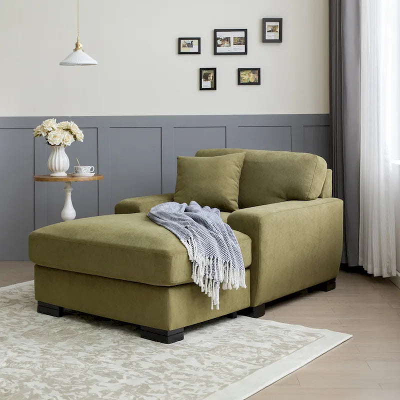 Moderne extra grote chaise longue-slaapbank in mid-century-stijl met kussen