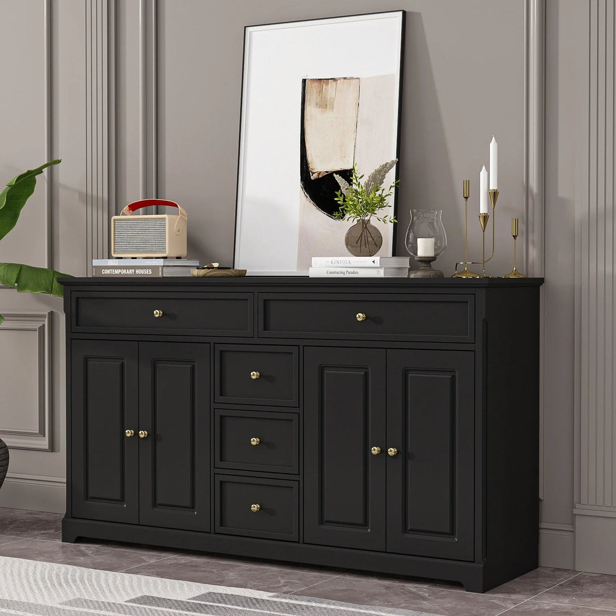 Dressoir/buffetkast van 59.1', wit, mid-century modern, eigentijds en gelakt