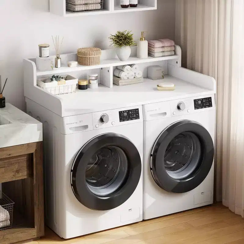 Plan de travail à 2 niveaux pour lave-linge et sèche-linge avec étagère ou tiroirs, couvre-linge avec tapis antidérapant, plateau de 54X27.5 pour plier le linge