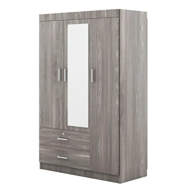 Armoire à 3 portes miroir avec étagères et 2 tiroirs