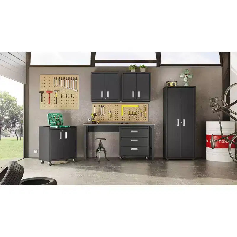 Armoire de rangement haute pour garage avec portes, acier robuste  