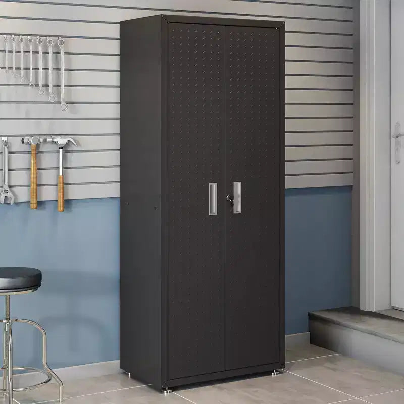 Armoire de rangement haute pour garage avec portes, acier robuste  