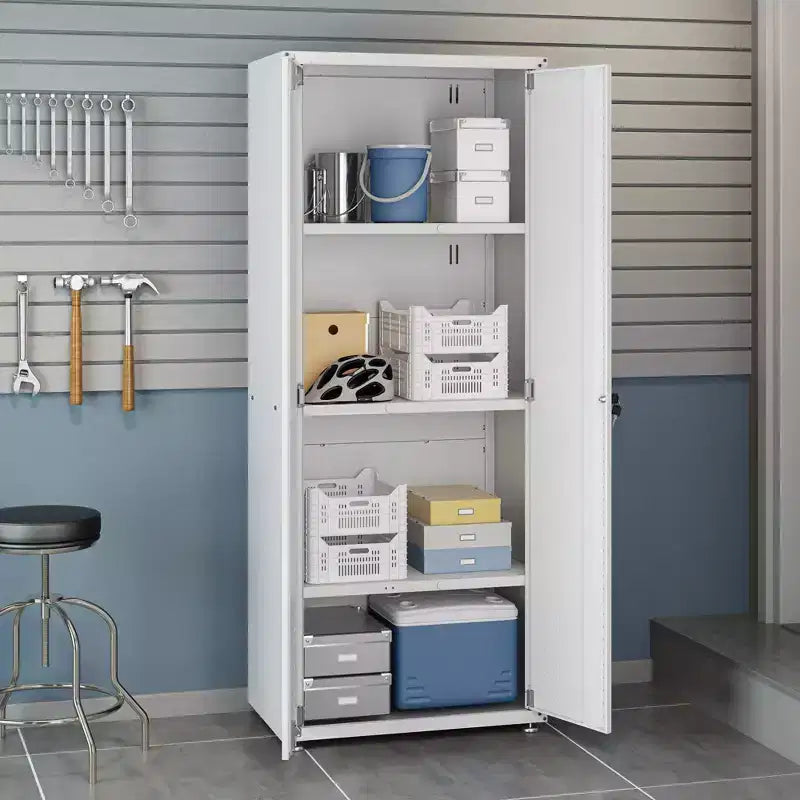 Armoire de rangement haute pour garage avec portes, acier robuste  