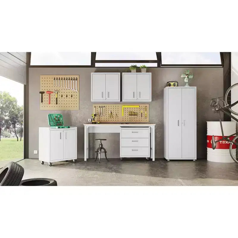 Armoire de rangement haute pour garage avec portes, acier robuste  