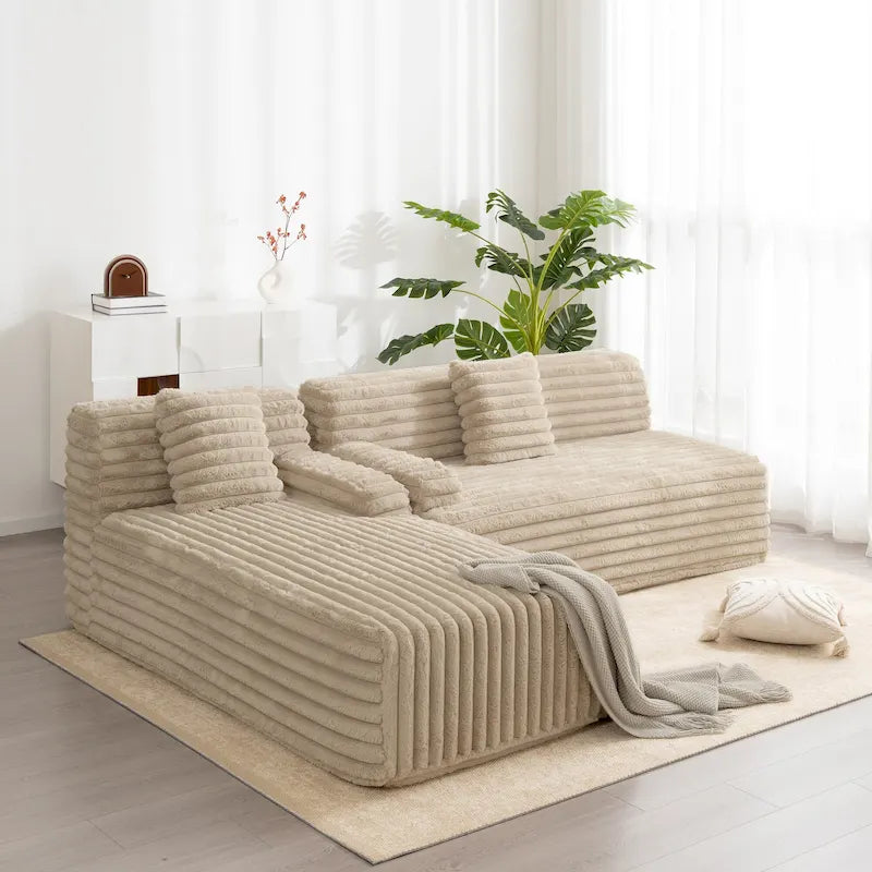 Modulares Cloud-Ecksofa, modernes Polstersofa mit 2 Zierkissen, frei kombinierbar, L-förmiges Ecksofa