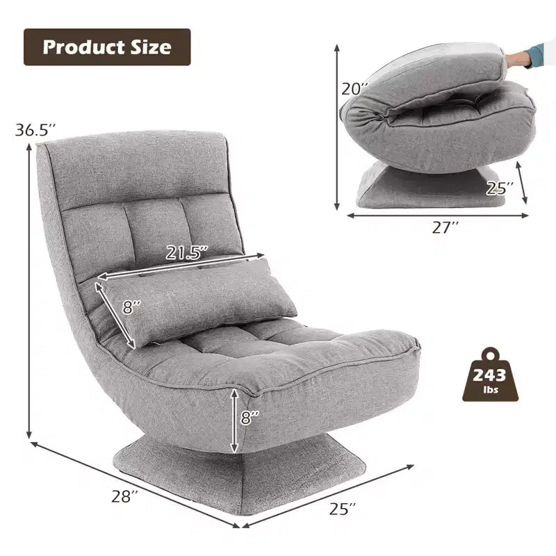 Sedia da pavimento girevole con cuscino massaggiante, schienale regolabile a 5 livelli, grigio/nero/marrone