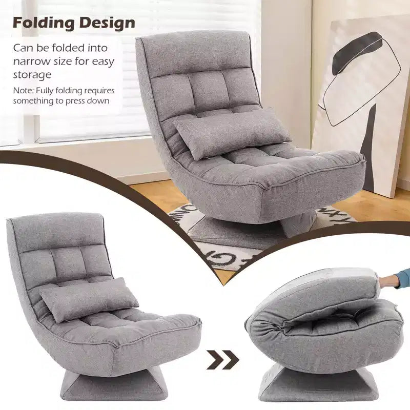 Sedia da pavimento girevole con cuscino massaggiante, schienale regolabile a 5 livelli, grigio/nero/marrone