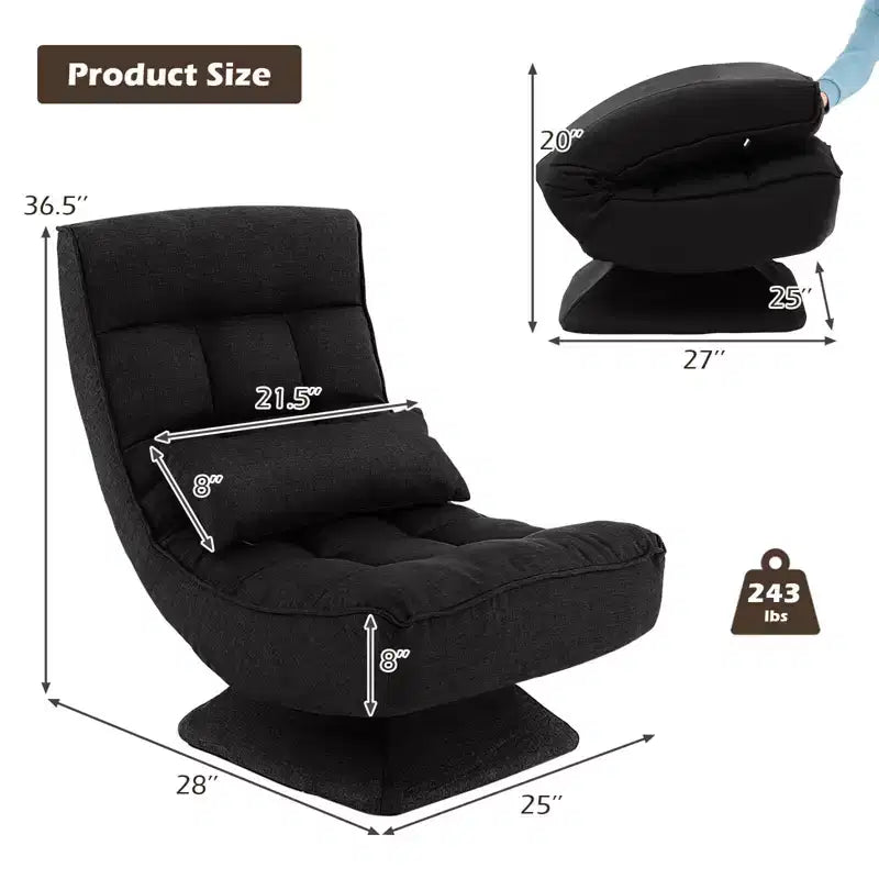 Sedia da pavimento girevole con cuscino massaggiante, schienale regolabile a 5 livelli, grigio/nero/marrone
