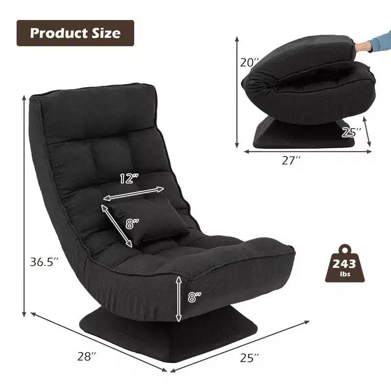 Sedia da pavimento girevole con cuscino massaggiante, schienale regolabile a 5 livelli, grigio/nero/marrone