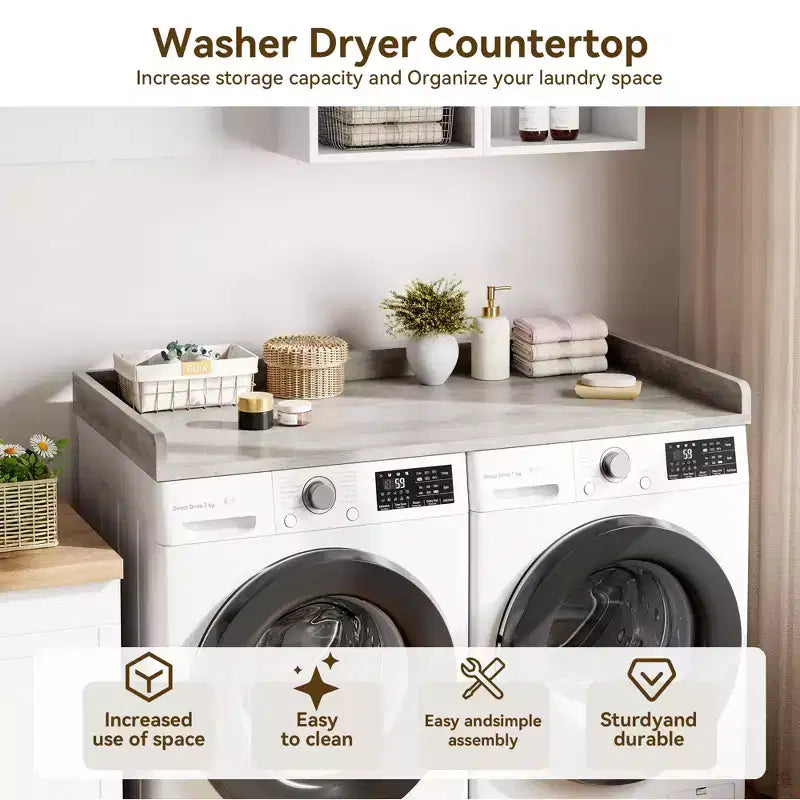 Plateau pour lave-linge et sèche-linge, avec rebord surélevé et tapis antidérapant, pour panier à linge, rangement et organisation de la buanderie